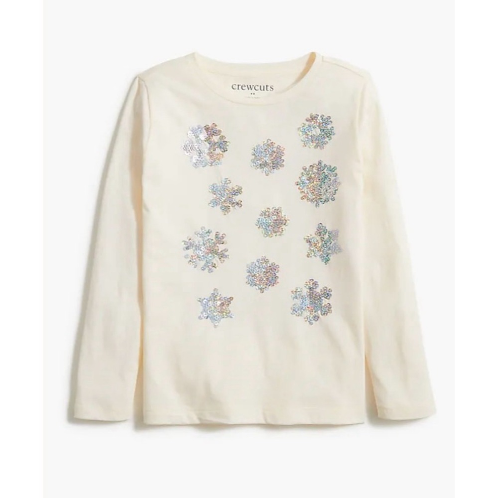 NWT J. Crew Crewcuts Girls' Long-sleeve Graphic Tee Sequin Snowflake